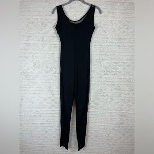 Whimsigoth Black Tank Catsuit Sz Small Sheer Illussion Thigh & Neck Back Cutout